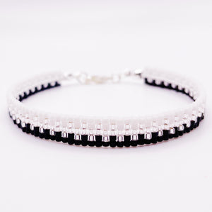 Hailey Beaded Bracelet - Black, White & Silver