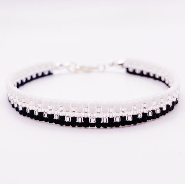 Hailey Beaded Bracelet - Black, White & Silver