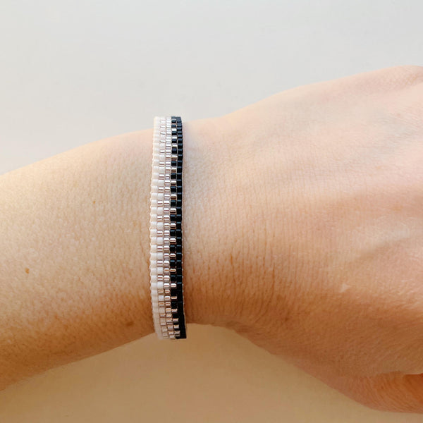 Hailey Beaded Bracelet - Black, White & Silver