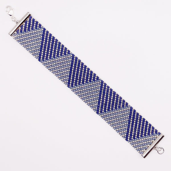 Mackenzie Beaded Cuff - Blue and Silver