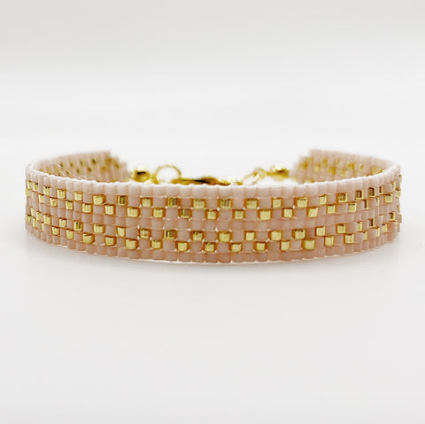 Cora Beaded Bracelet - Matte Light Pink & Gold