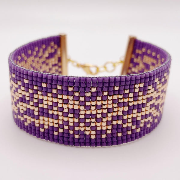 Victoria Beaded Cuff - Purple and Gold