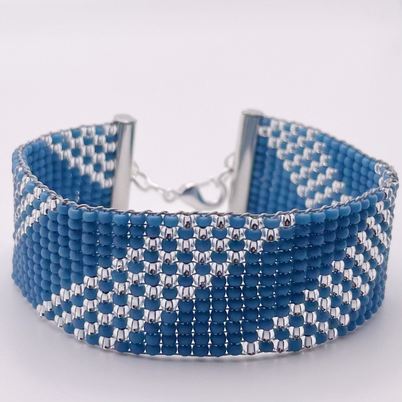 Alexandria Beaded Cuff - Teal and Silver