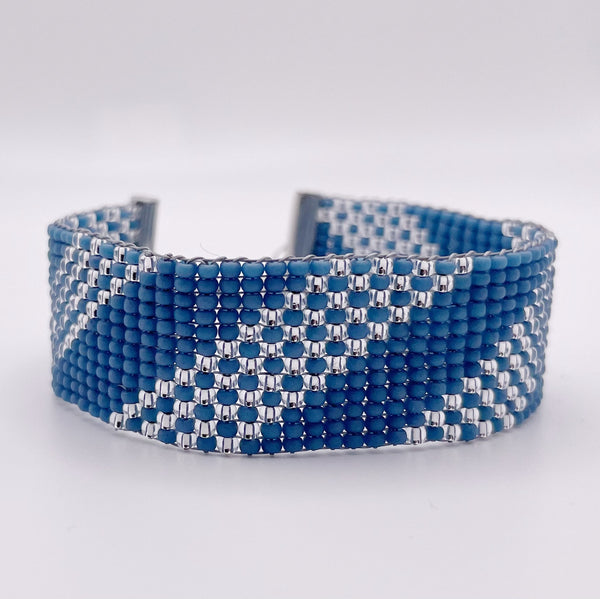 Alexandria Beaded Cuff - Teal and Silver